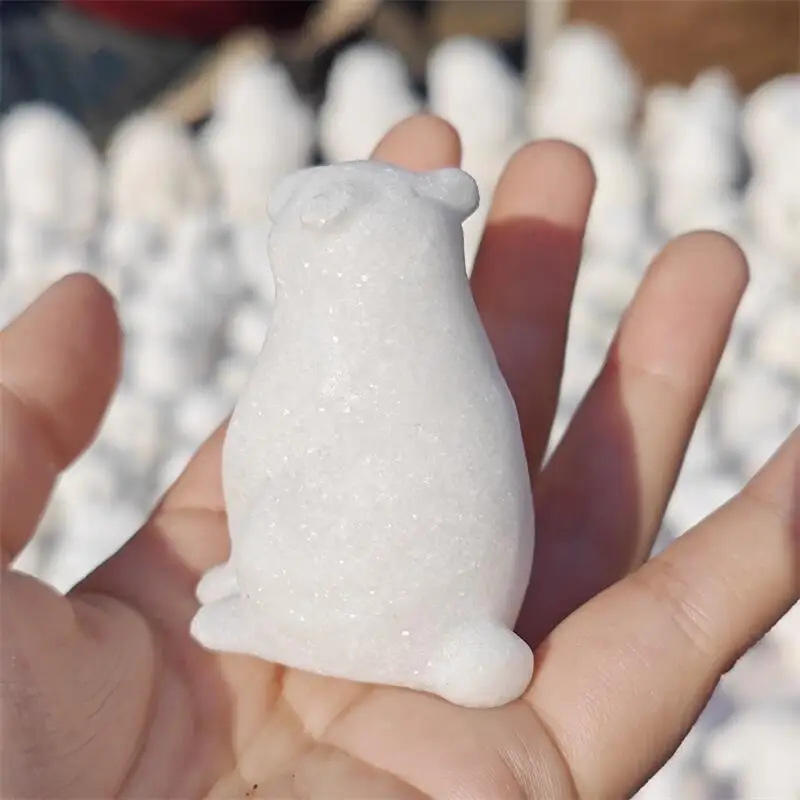 Natural White Marble Jade Polar Bear Carving Crystal Love Healing Fengshui Gemstones HomeDecoration Holiday Gift 1PCS