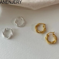 ANENJERY Knitted Twist Hoop Earrings for Women Unique Simple Design Geometric Huggies Jewelry Pendientes Brincos