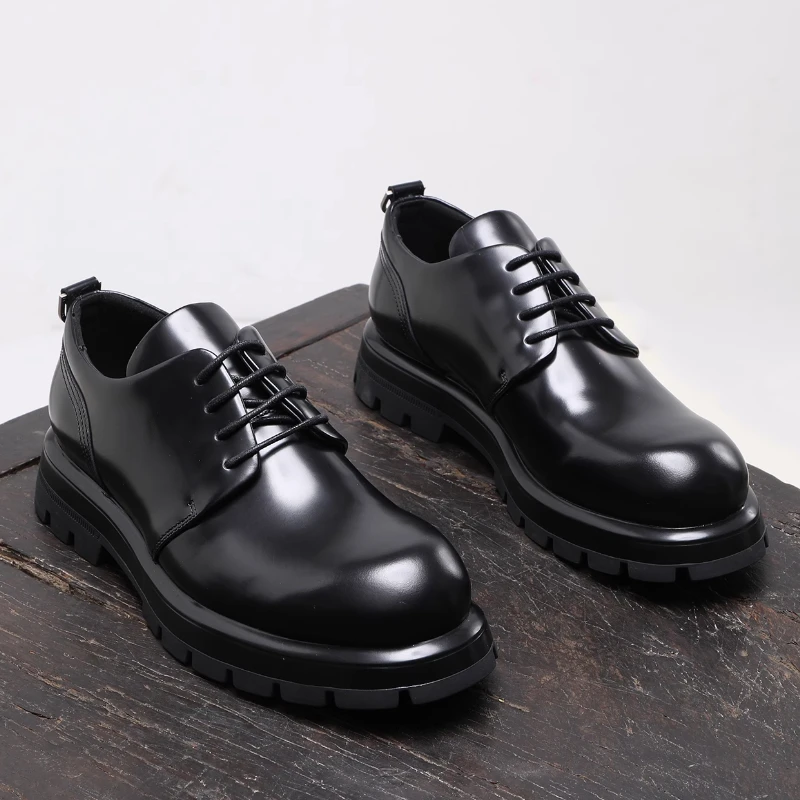 British High-end Derby Shoes New Men Business Casual Thick Soled Men's Dress Shoes Genuine Leather Groomsman Wedding Oxford Shoe