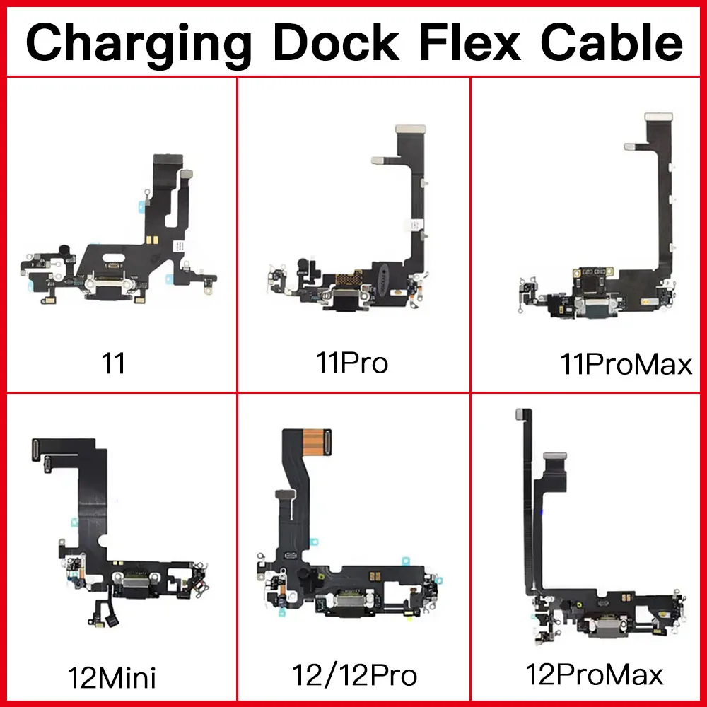 Puerto de carga Flex, reemplazo para iPhone 11, 12 Mini Pro Max, cargador, conector USB, Cable flexible de datos con micrófono