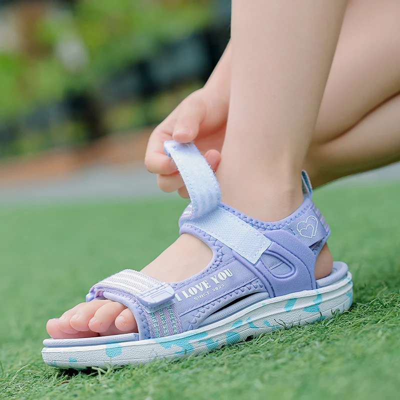 Sandals Girls Soft Soles Casual Shoe Fashionable Princess Shoes New Flowers Pink Flat Shoes  Brand Non-slip Beach Shoes Children