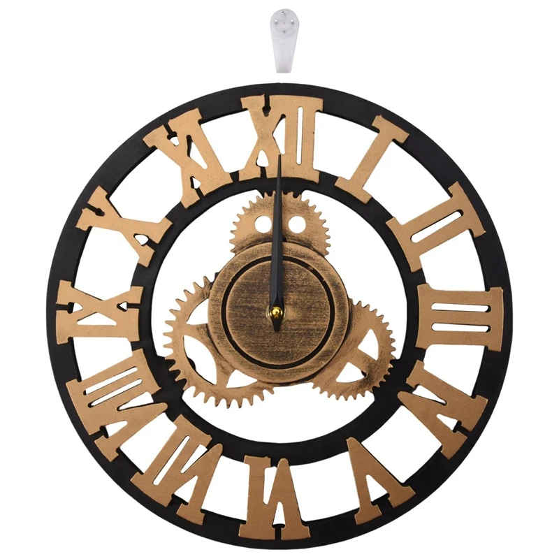 SEWS-Large Wooden Wall Clock Vintage Gear Clock Us Style Living Room Wall Clock Modern Design Decoration For Home Clocks On The