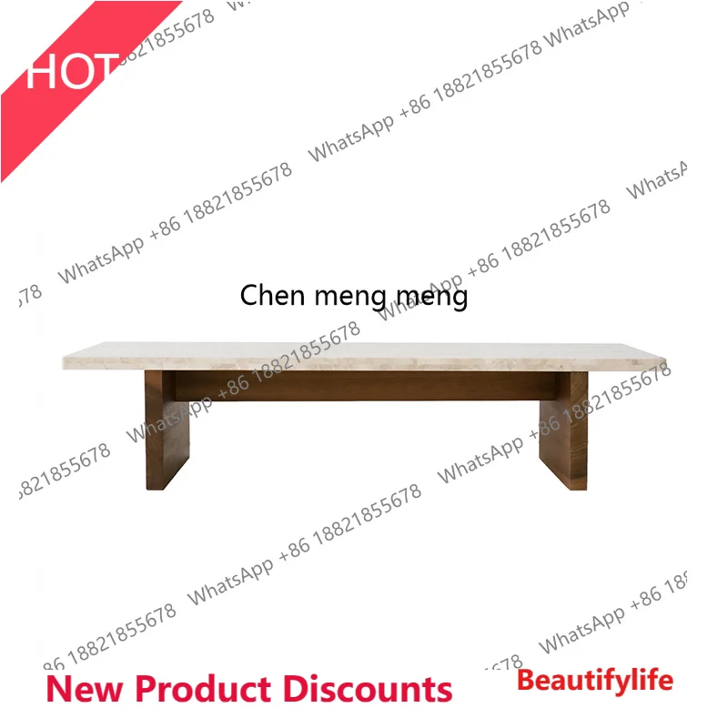 

P32 Прямоугольный журнальный столик из натурального травертина, вилла, гостиная, бытовая большая квартира, журнальный столик из цельного дерева