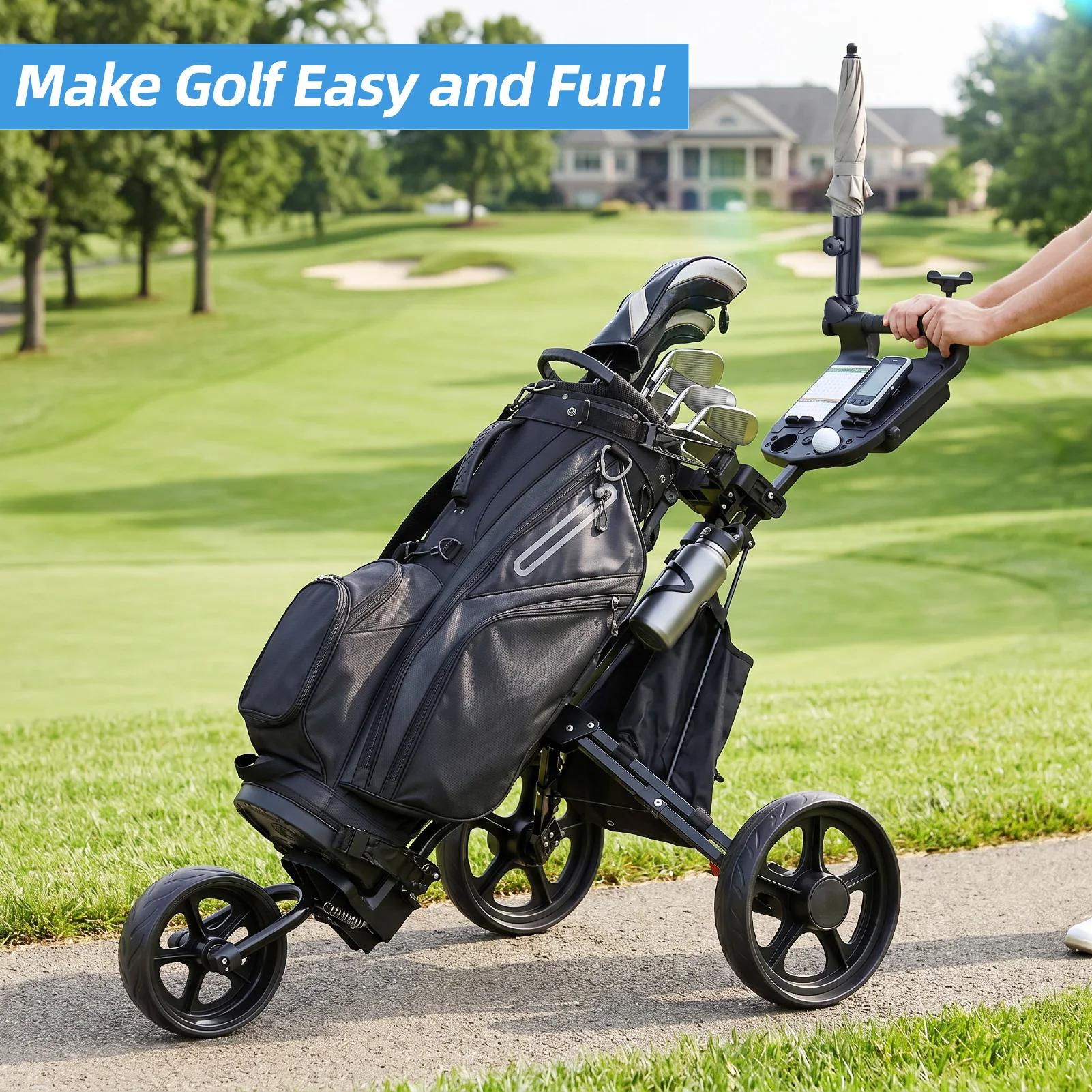 Foldable Three-Wheel Golf Push Cart 6
