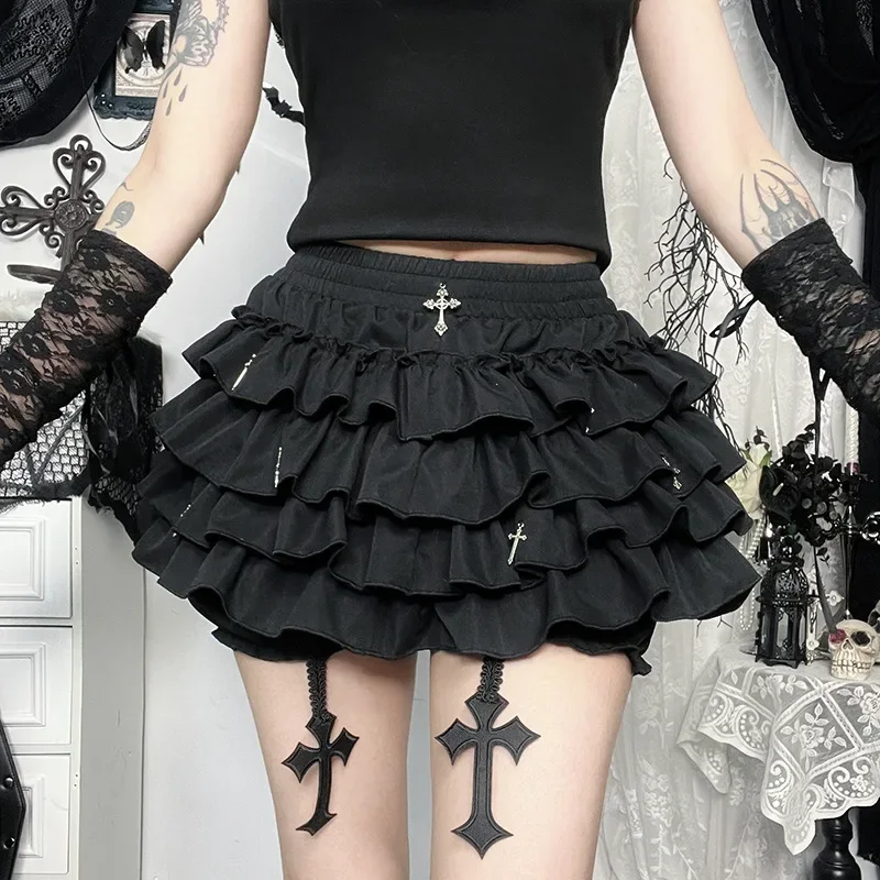 2025 New Vintage Gothic Cake Shorts Women Y2k E-girl Harajuku Punk Cross Pendant Culottes Aesthetic Fairycore Cute Kawaii Shorts