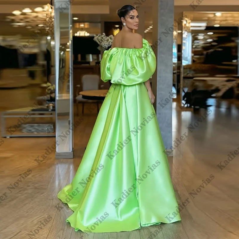 Customized Green Arabic A Line Off Shoulder Evening Dresses Bespoke Occasion Dresses Exquisite Modern Style Pastrol Unisex