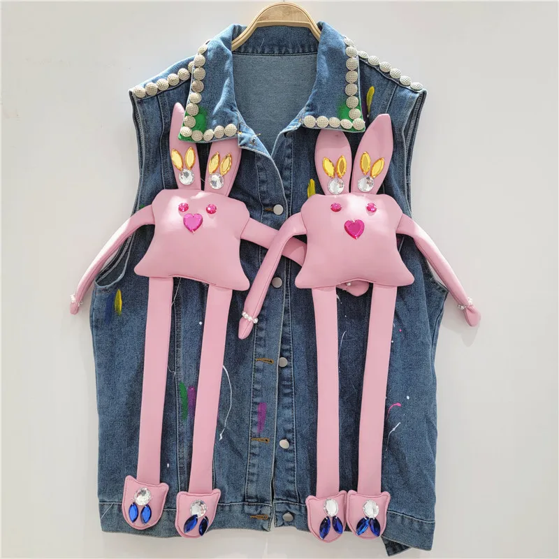

2025 весна и лето, новая мода, тяжелая промышленность, джинсовый жилет с героями мультфильмов, женский свободный джинсовый жилет Top Tide