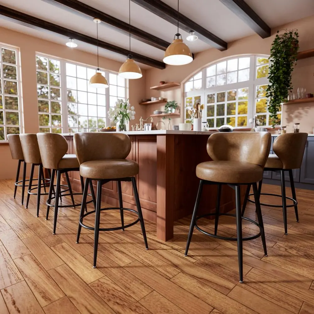 

Stools Set of 6, 26 Counter Height Swivel Leather Bar Stools, holstered Barstools with Back amp Footrest Metal Legs, Stools f