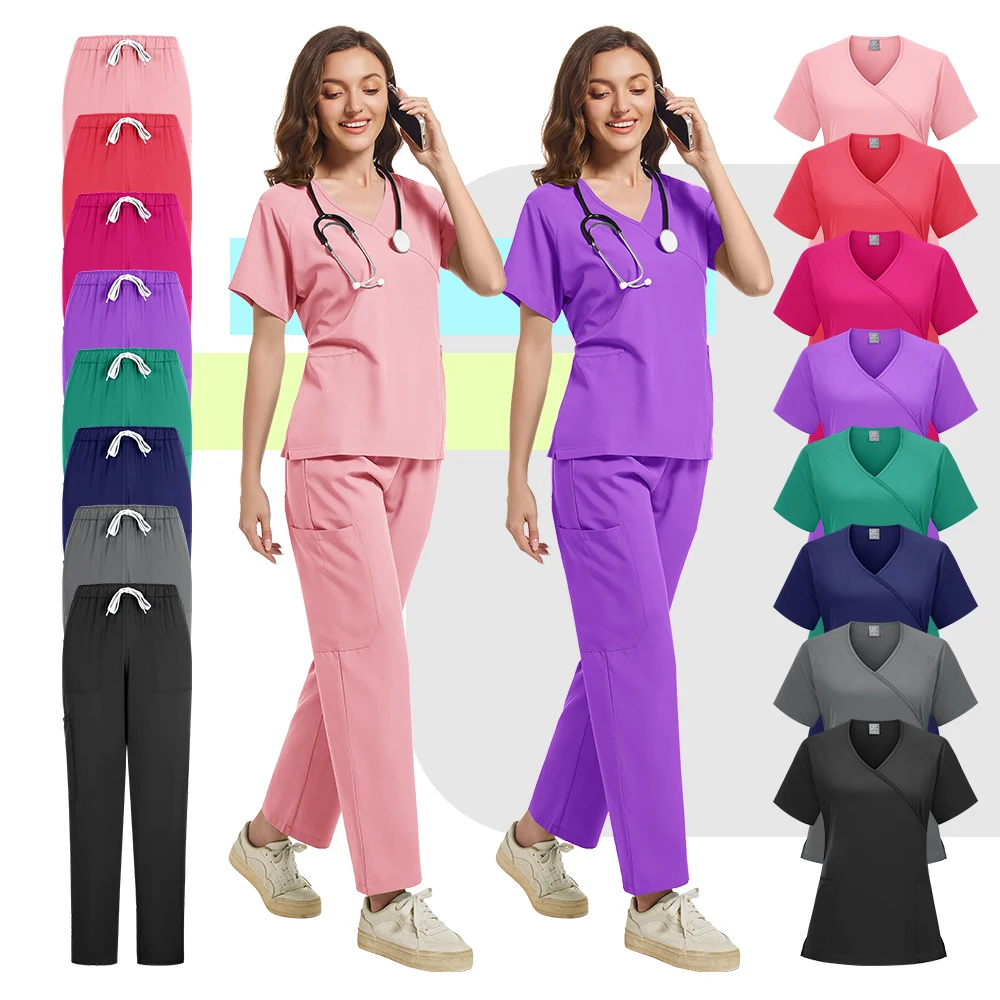 Donne Scrub Abiti Chirurgici Top Pantaloni Multicolor Abbigliamento da lavoro Casual Jogger Abbigliamento Ospedale Medico Infermiera Uniforme Scrub medico Set