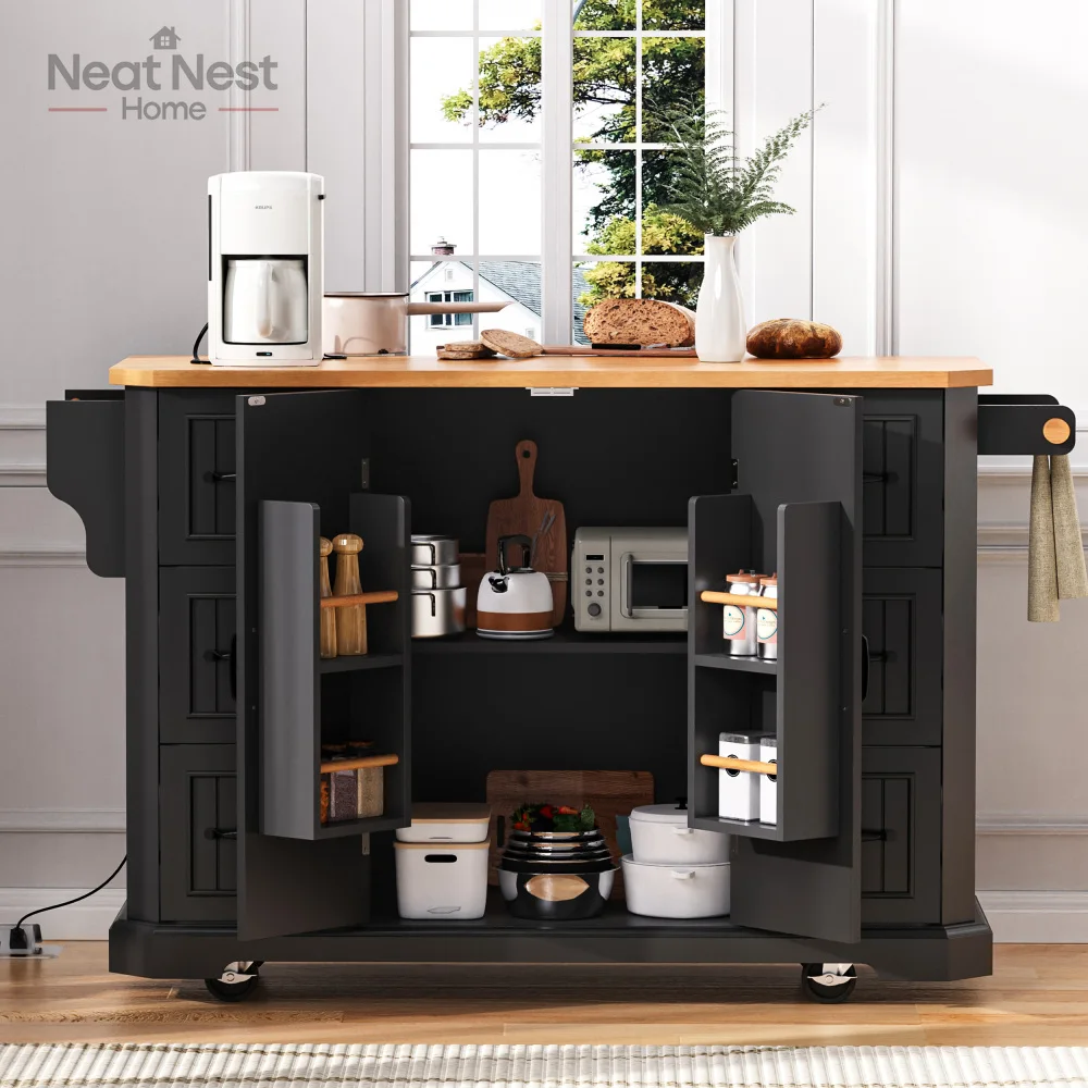 

Kitchen Island,4 Door Shelves, Embossed Vertical Stripe Rolling Kitchen Cart on with 6 Deep Drawers for Dining Room,food cart