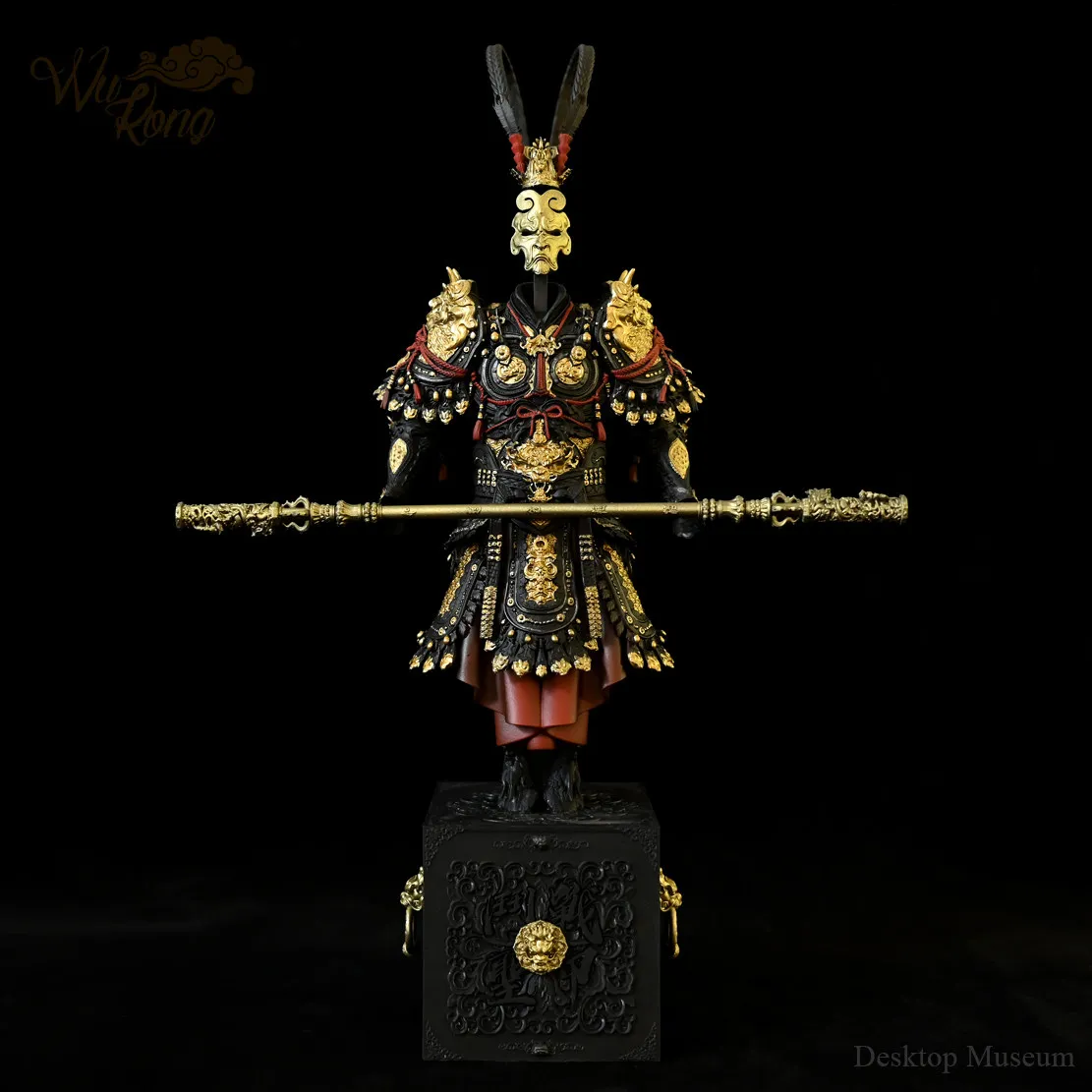 265mm Monkey King Armor Statue Epoxy Resin Handmade Hand-Painted Desktop Decor Figurine Ornament