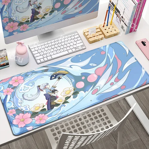 Imagen 2 del producto Alfombrilla de ratón grande de Anime Furina HuTao Shenhe YaeMiko Raiden Keqing XXL Genshin, alfombrilla de ratón de impacto, alfombrilla antideslizante para teclado y escritorio