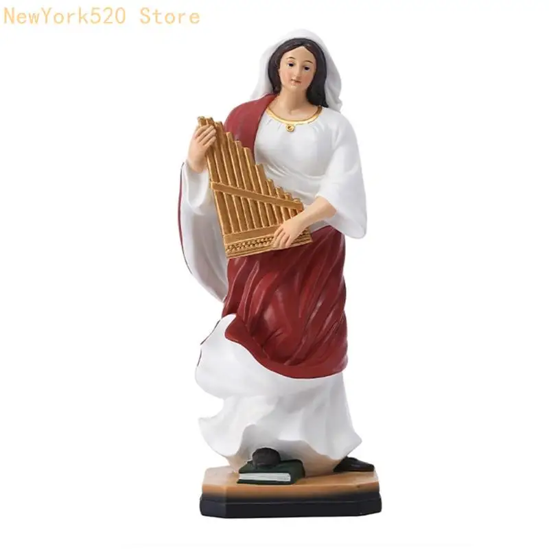 

N84C Intricate Red White Robe Musician Figure With Harp Resin Resin Sculpture for Bookshelves Display Figurine