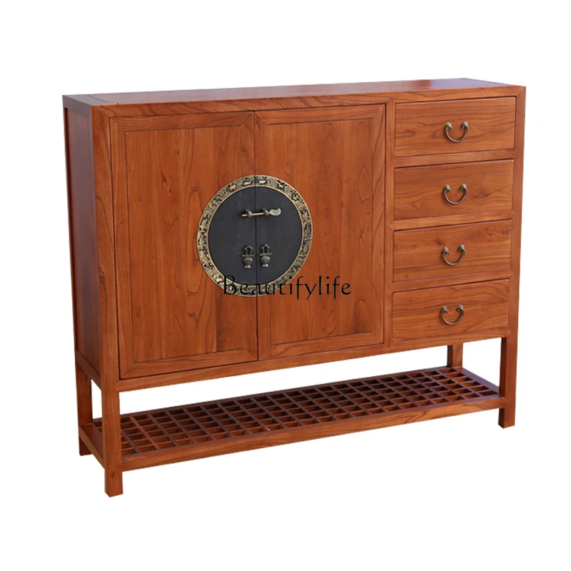 

Simple new Chinese shoe cabinet Old elm multi-functional storage Solid wood porch cabinet Large capacity