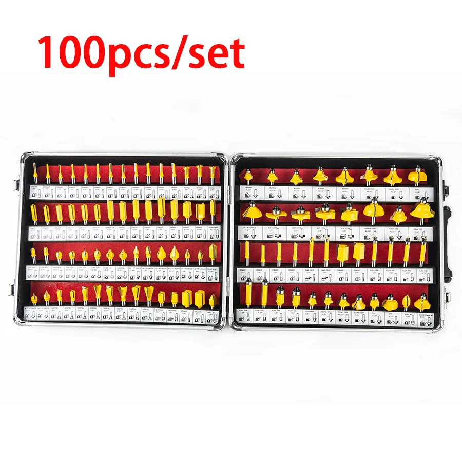 100-Piece Precision Woodworking Router Bit Set - Multi-Purpose Carbide Drill Bits for Fine Milling and Carving - Ergonomic 1/4 H