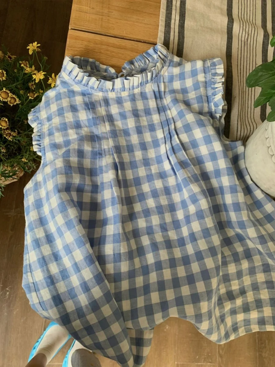 

Шикарный летний свободный жилет в клетку для женщин, омолаживающий, красивый, с цветочным кружевом, сшитый вручную