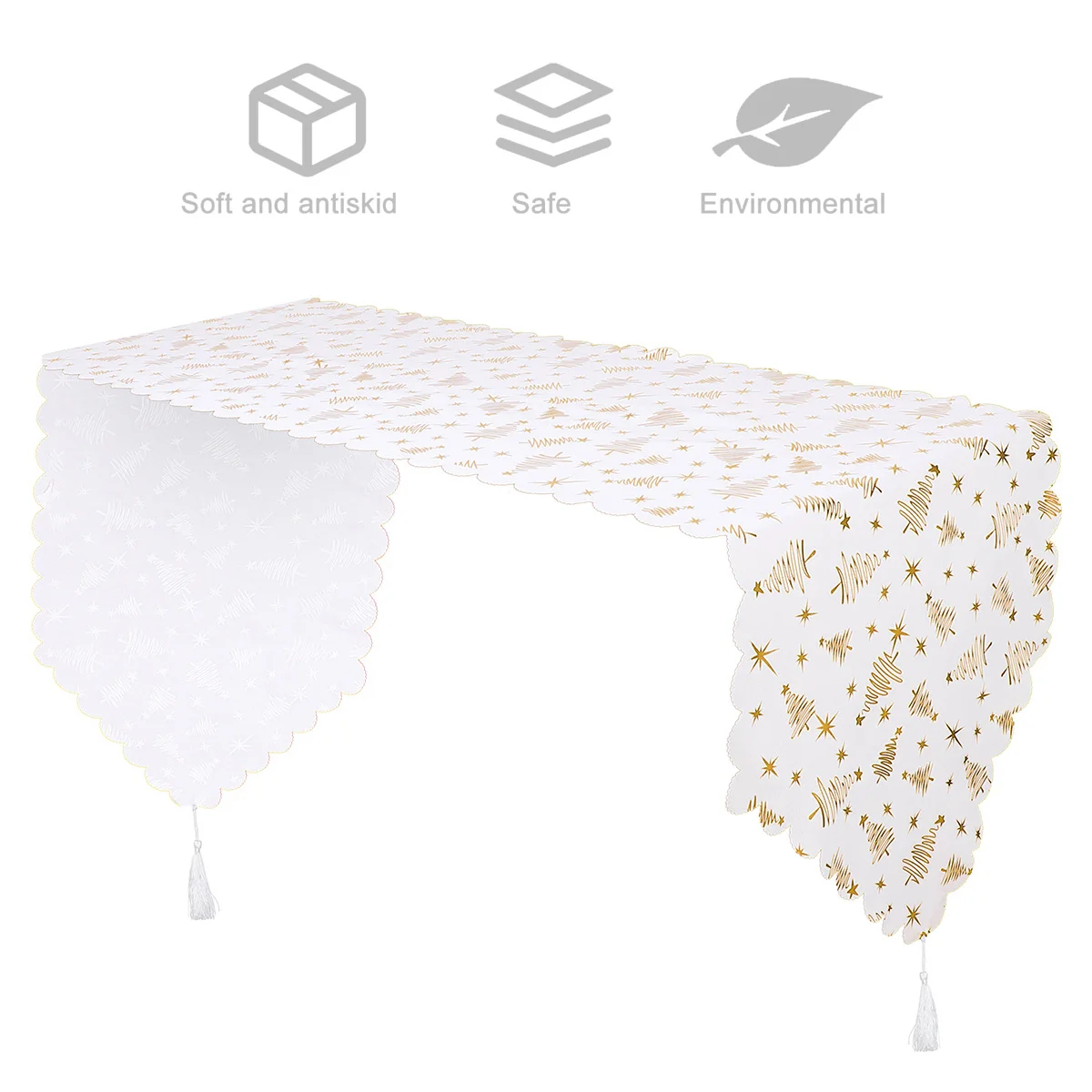 

1Pcs Christmas Table Runner Gold Foil Tree Pattern Festive Dining Table Decor Protective Cover Party Kitchen Mat