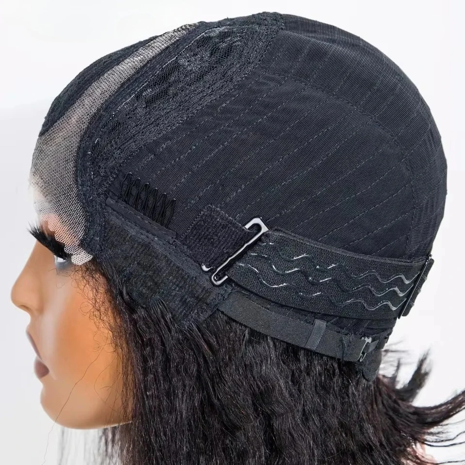 Kinky Straight Bob Side Part Human Hair Lace Wig Pre Plucked 14inches Natural Hairline Wig Natural Black Color Glueless Wigs image 6