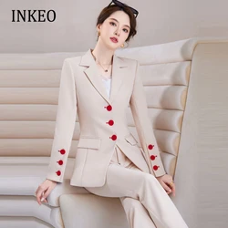 Luxury Large size Women Buttons Blazer 2 piece set 2022 Autumn Winter Designer Slim Jacket And long pants Elegant INKEO 2O219