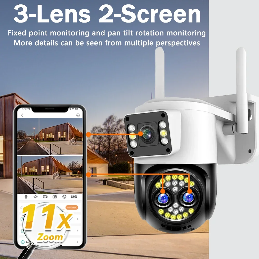 12MP 10X PTZ Zoom 6K 12Million High-Definition Three lens Surveillance WIFI Monitor Voice Intercom Panoramic Night Vision Camera