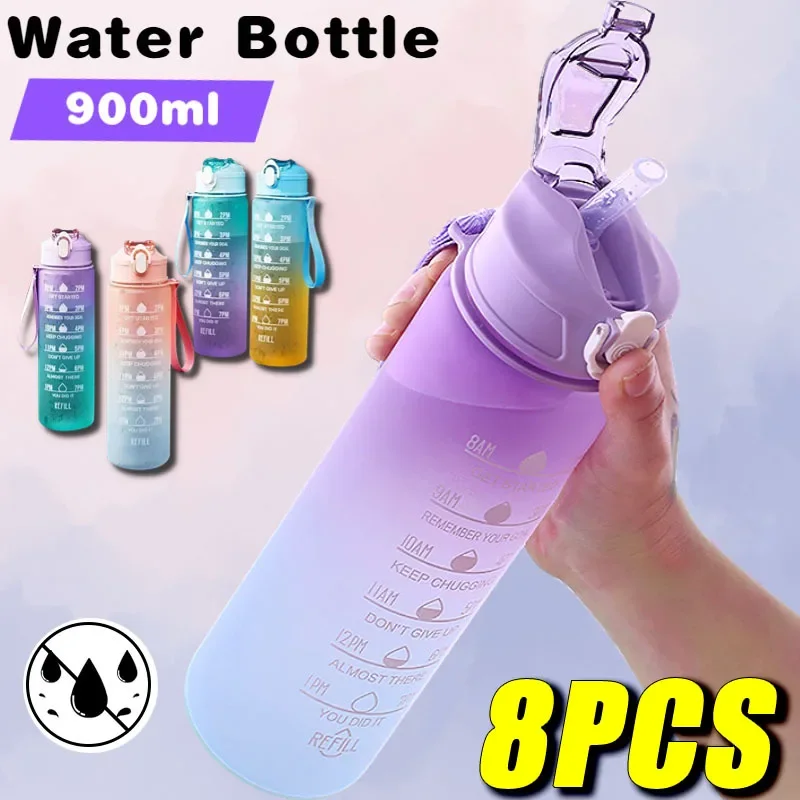 900ML Sports Water Bottle with Time Marker Leak-proof Cup Motivational Portable Water bottle for Outdoor Sport Fitness BPA Free