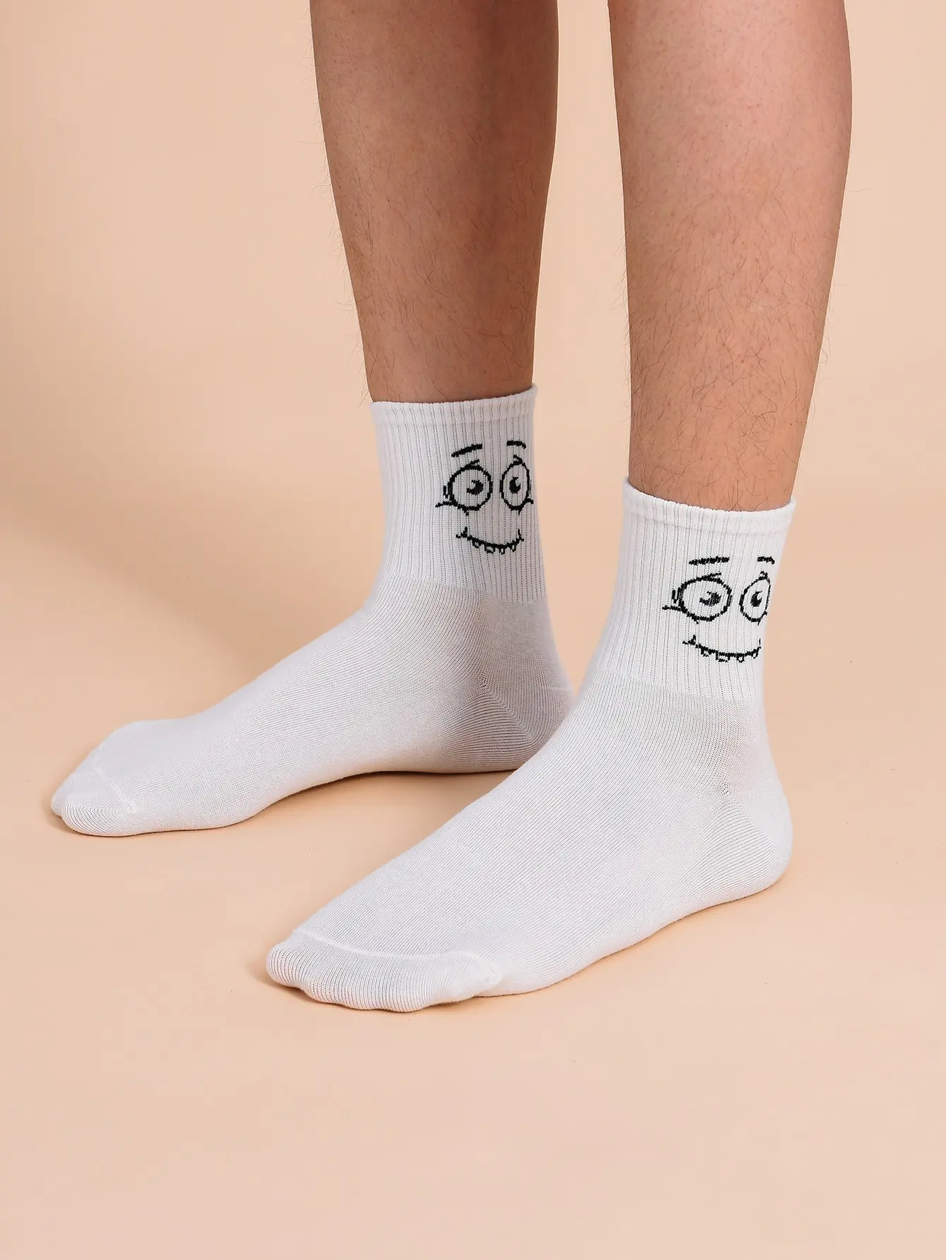 5 Pairs Middle Tube Men Socks Set White Solid Cartoon Graphic Pattern Fashion Breathable For Male Style Casual Comfortable Socks