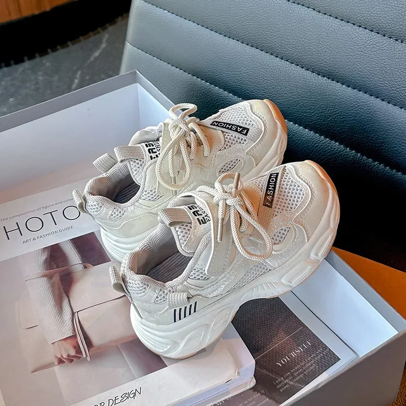 

Boys Girls Sports Shoes Non-slip Hook&loop Children Casual Shoes Thick Soft Sole 2025 New Fashion Kids Running Shoes Mesh Trendy