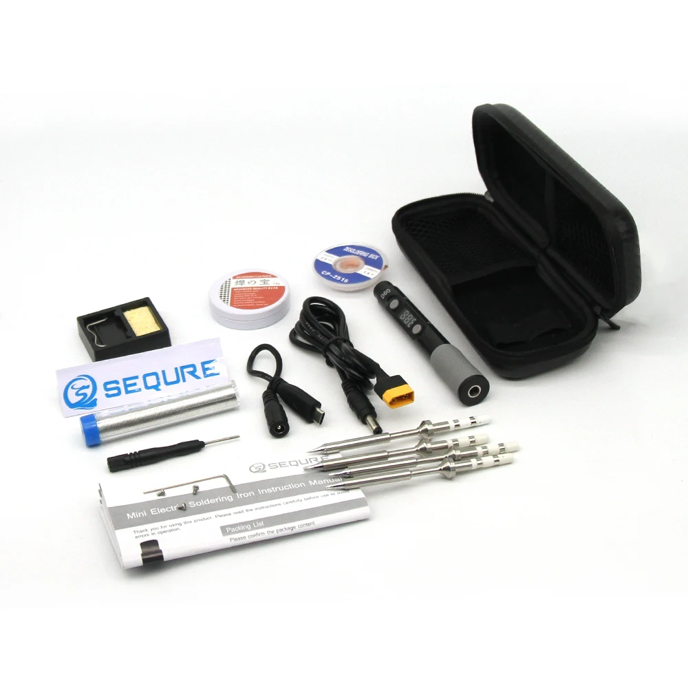 SEQURE D60B Kit with 4 Tips 60W Mini Electric Soldering Iron with DC12-24V TYPE-C Interface Precision Repair Tools