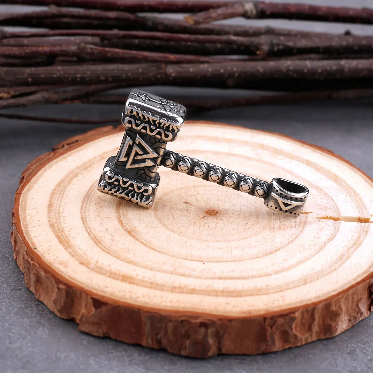 316L Stainless Steel Fashion Trend Nordic Thor Hammer Pendant Necklace Retro Celtic Pirate Men's Jewelry Gift