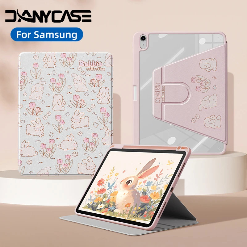 360 Rotation For Samsung Galaxy TabA9 Plus A8 10.5 Auto Sleep Wake Tab S10 S9FE S7 S8 11P 12.4 13.1 S6 Lite With Pencil Holder ﻿