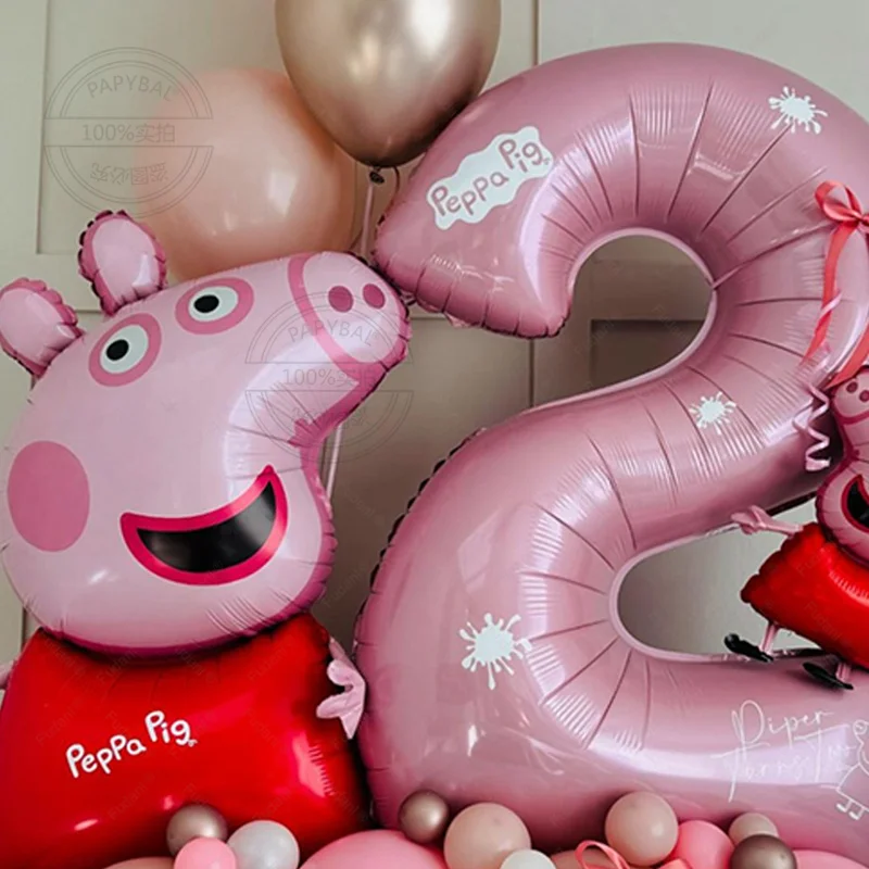 46PCS Cartoon Peppa Pig Balloons Set Pink Number Aluminum Balloon for Girl Kid Birthday Baby Shower Decoration Supplies 2025