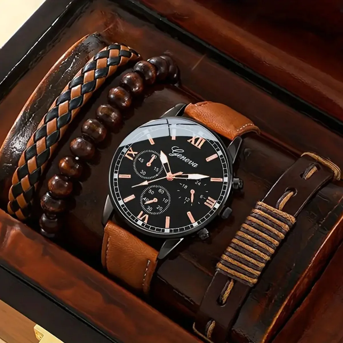 New Hip Hop Mens Fashion Watches Luxury Male Clock Wristwatch Sport MensWrist Watch Bracelet Set Relogio Masculino