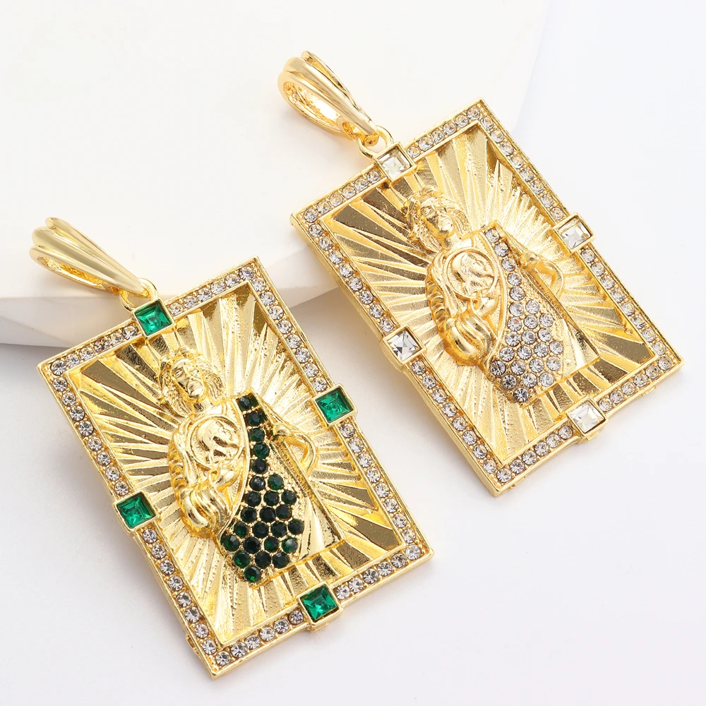 

Ruixi Fashion Gold Plated Ornaments Zircon St. Benedict St. Jude St. Jude Tadeo Medal Blessing Pendant Christian Jewelry
