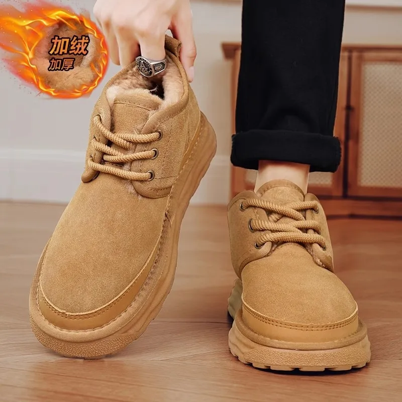 Men's Women Snow Boots Winter Fur-Lined Thick Unisex Warm Mid-Calf Cotton Shoes Fashion Mens Comfortable Casual Zapatios Hombre