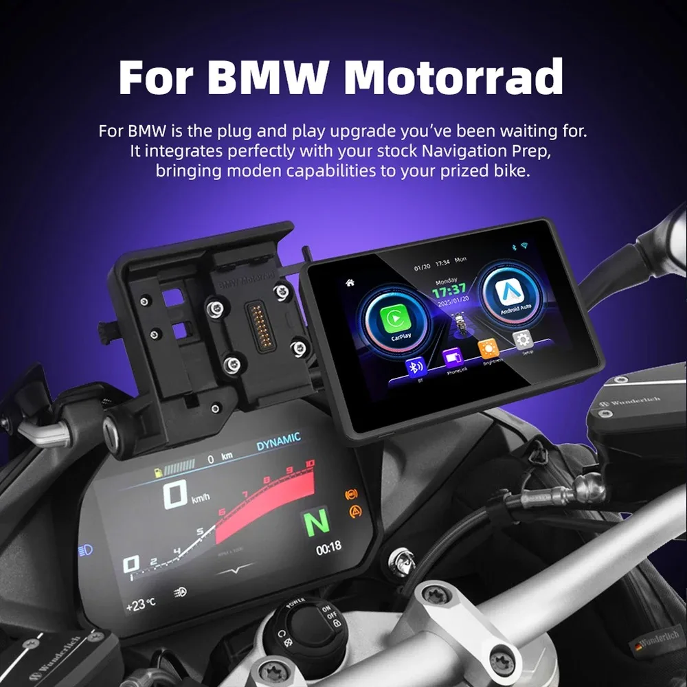 5 Inch Motorcycle Display for BMW Wireless CarPlay Moto Android Auto GPS Motorcycle Navigation, IP67 Waterproof Plug & Play Dash
