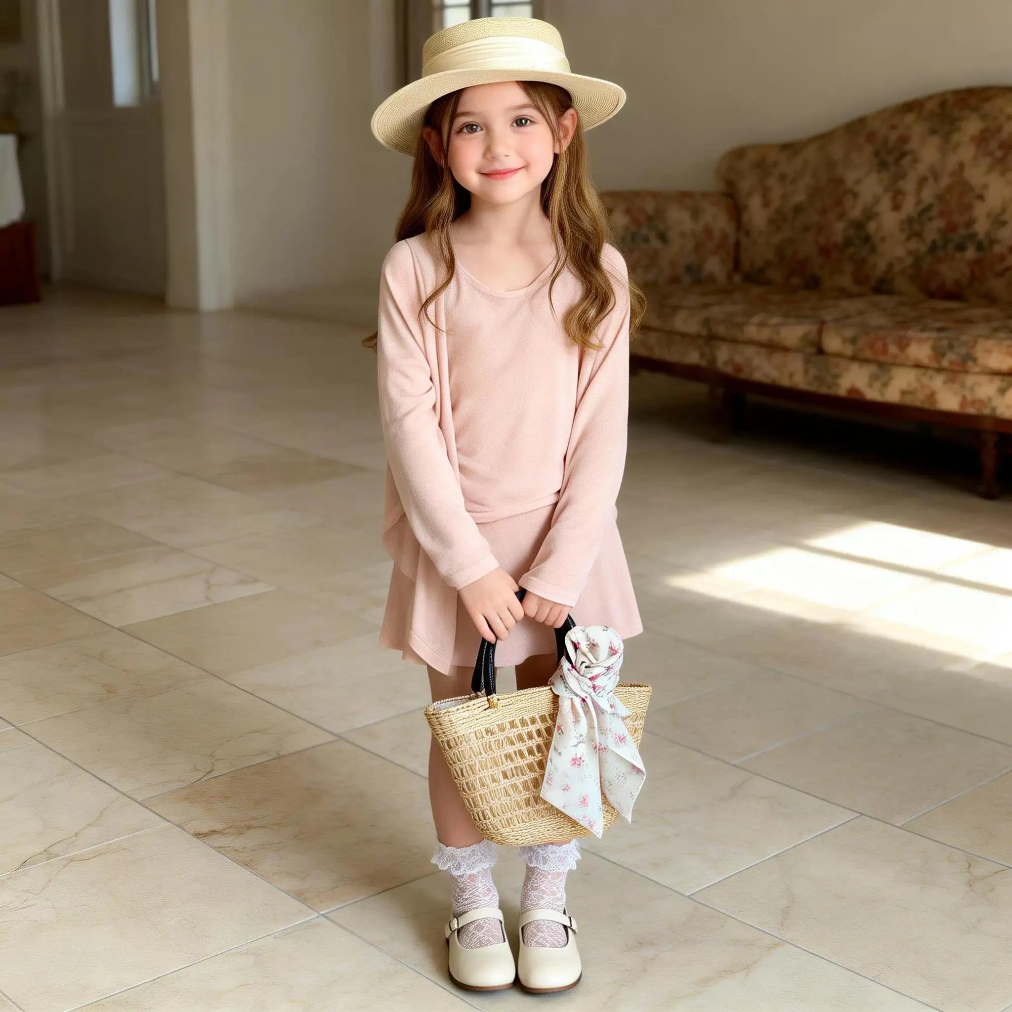 Girls Pink Knit Outfit Set, Cami Tank Top & Sun Protection Cardigan & Shorts, Summer Girls 3Pcs Knitted Set, Kids Girl Clothing