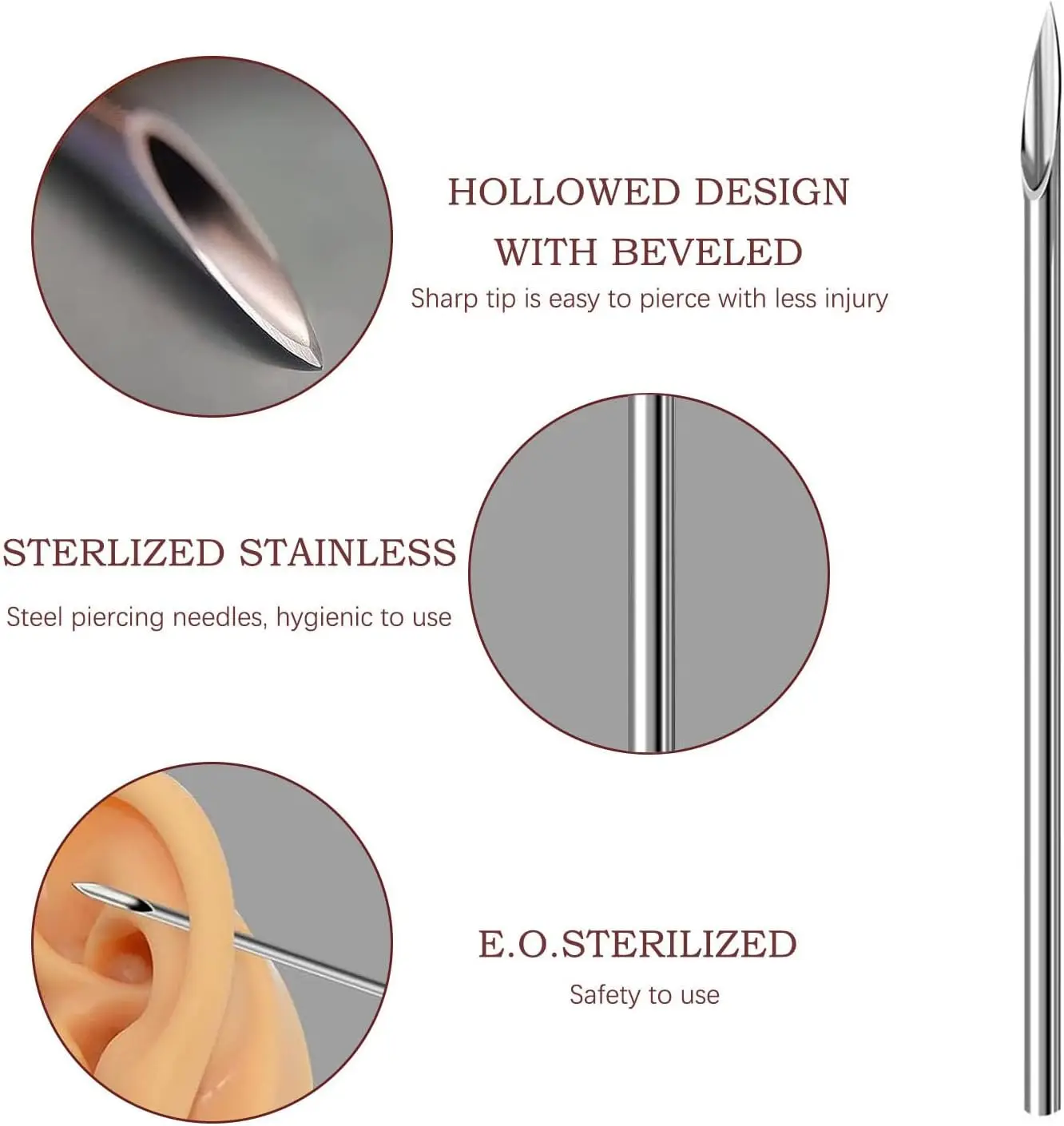 100pcs Piercing Tattoo Needles 12G 14G 16G 18G 20G Stainless Steel Disposable Sterile Hollow Needles For Ear Nose Navel Lip