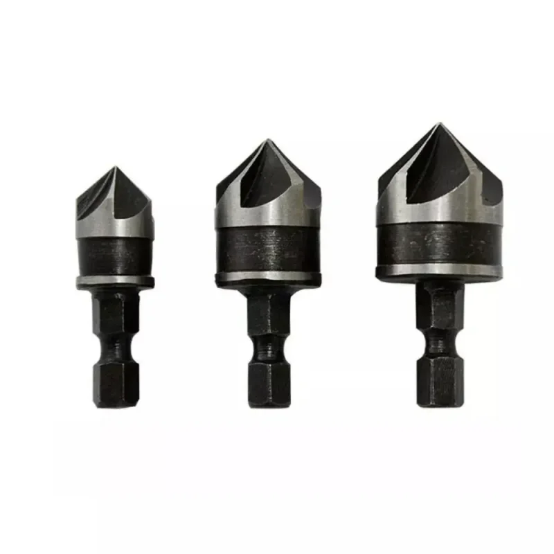 3Pc 12/16/19mm Countersink Drill Bit Five-blade Chamfer 90° Suitable For Woodworking Tool For All Woods And Soft Metals