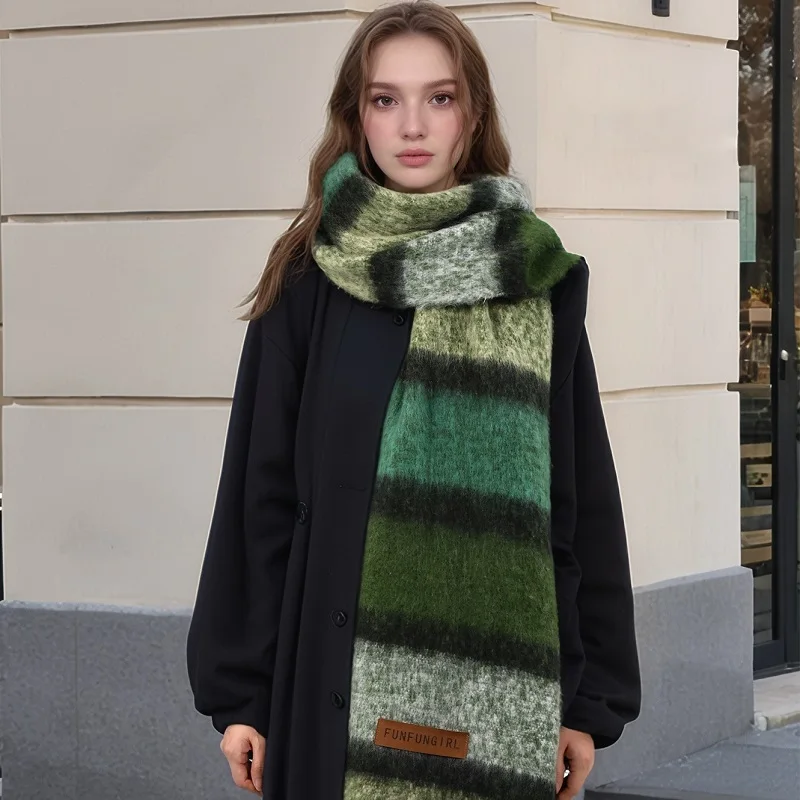 Hot Sale Cashmere Scarf Tassel Shawl Wrap Woman Pashmina Scarf Stripe Winter Scarf Thick Vintage Stoles Muffler Head Scarf