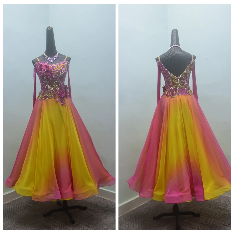 

GOODANPAR Costume new Modern Competition Waltz Tango Ballroom Dance Dress Standard Girls Women long sleeve dance dress gradatio