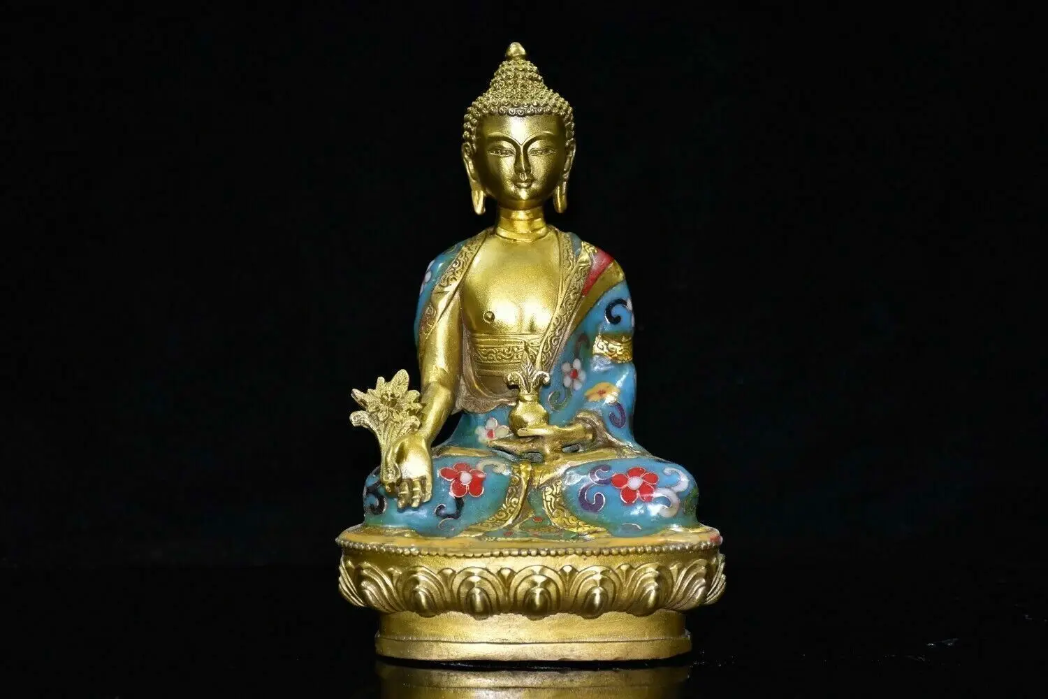 

8" Old Antique collection dynasty Bronze Cloisonne gilt Shakyamuni Buddha statue