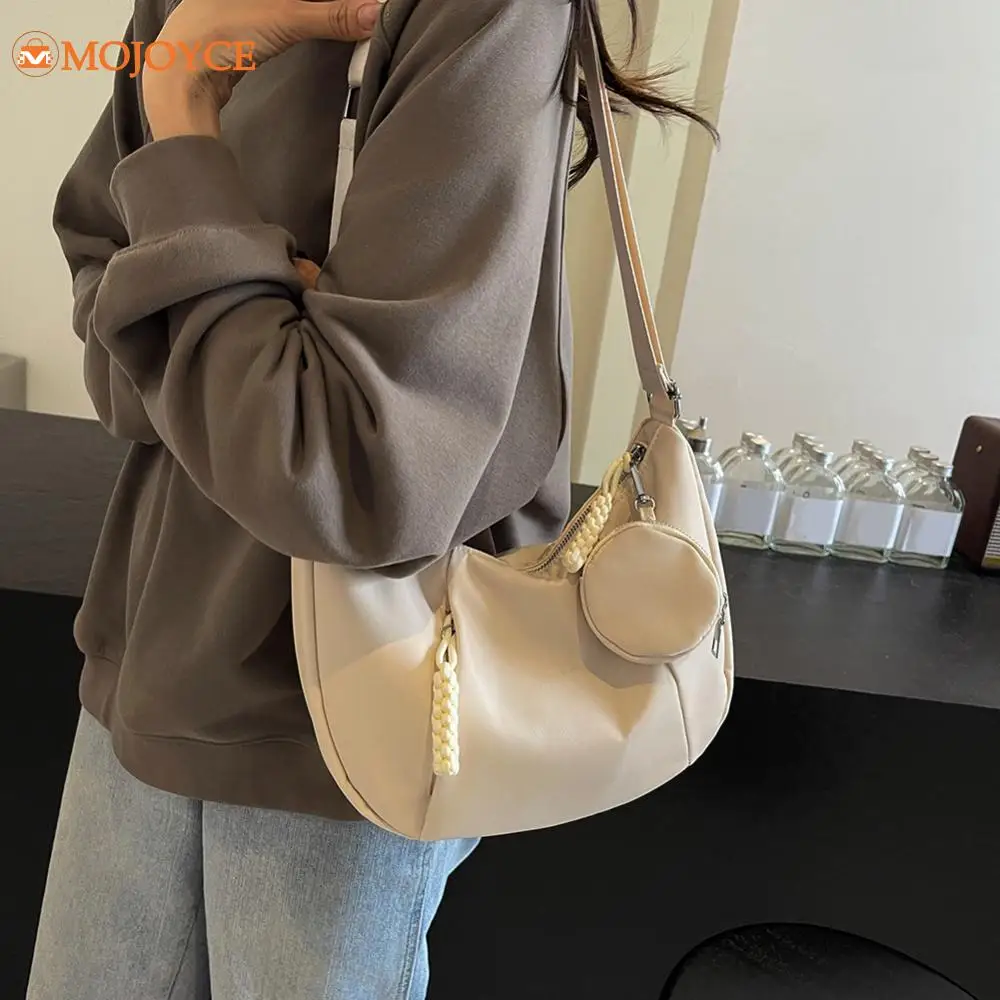 Women Casual Crossbody Bag Nylon Solid Versatile Shoulder Bags Multi Pockets Crescent Bag Adjustable Strap Messenger Bag Handbag