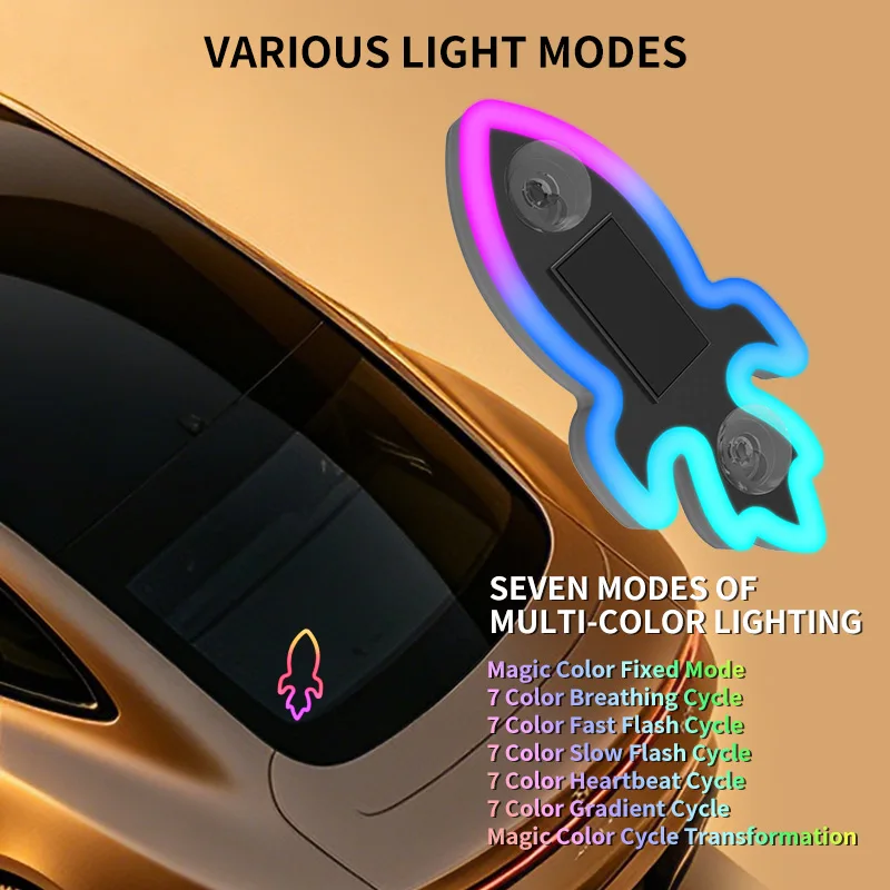 Small rocket solar night warning flashing light, no wiring, anti rear end collision rear window LED interior ambient light