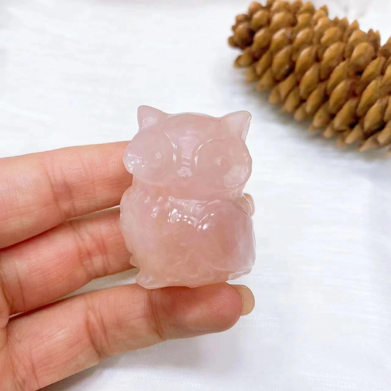 40mm Crystal owl Statue Hand Carved Natural Quartz Stone Animal Small Figurine Reiki Healing Home Decor Ornament Children Gift