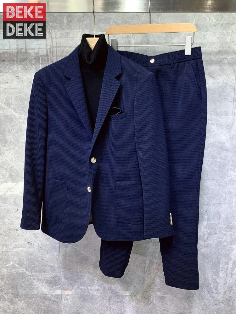 Fashion New Office Men Business Formal Blazer Pants Two Piece Set Solid British Style Slim Fit Party Wedding Vintage Suits Set