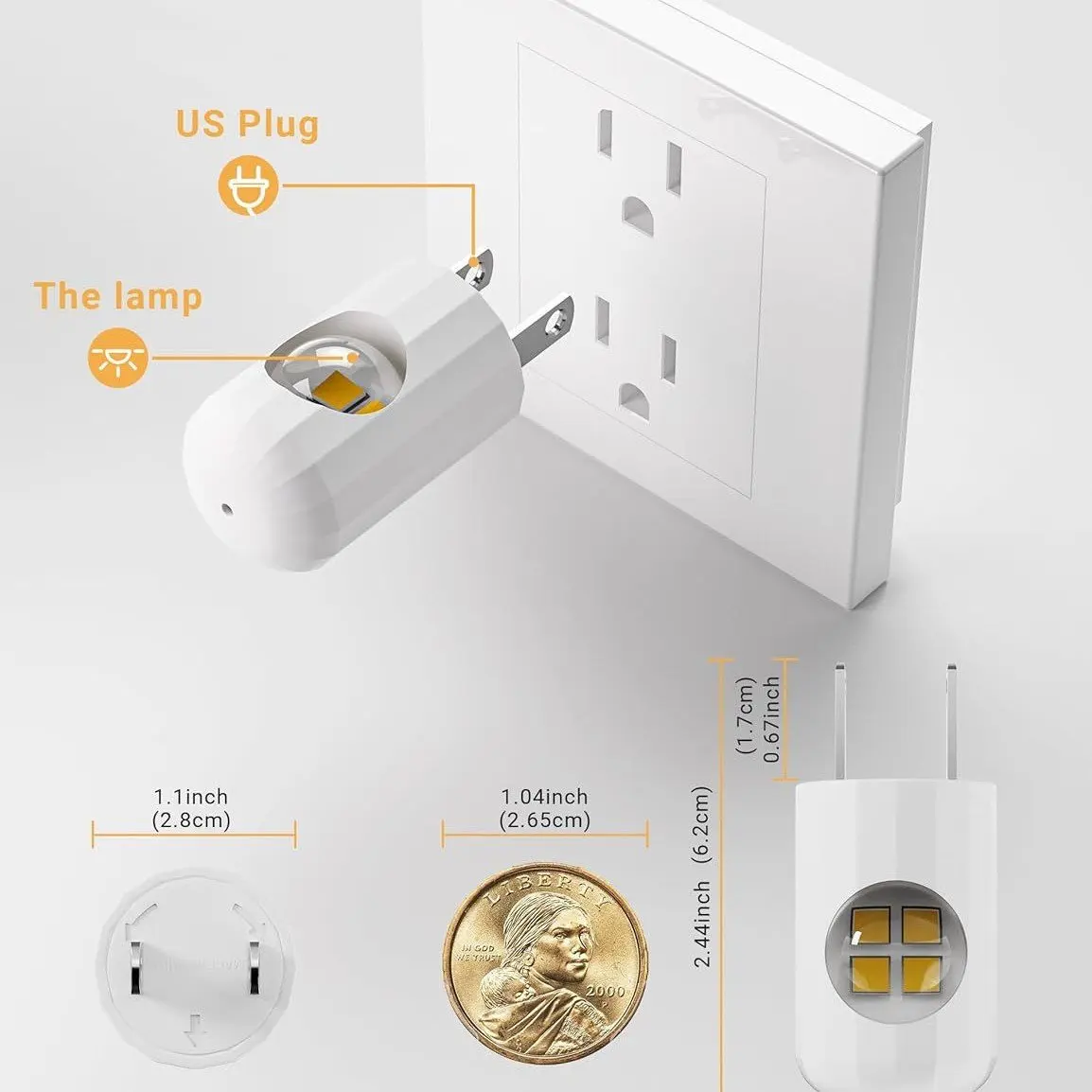3 個のスマート LED ウォールソケットナイトライト、自動調光機能付き EU プラグ