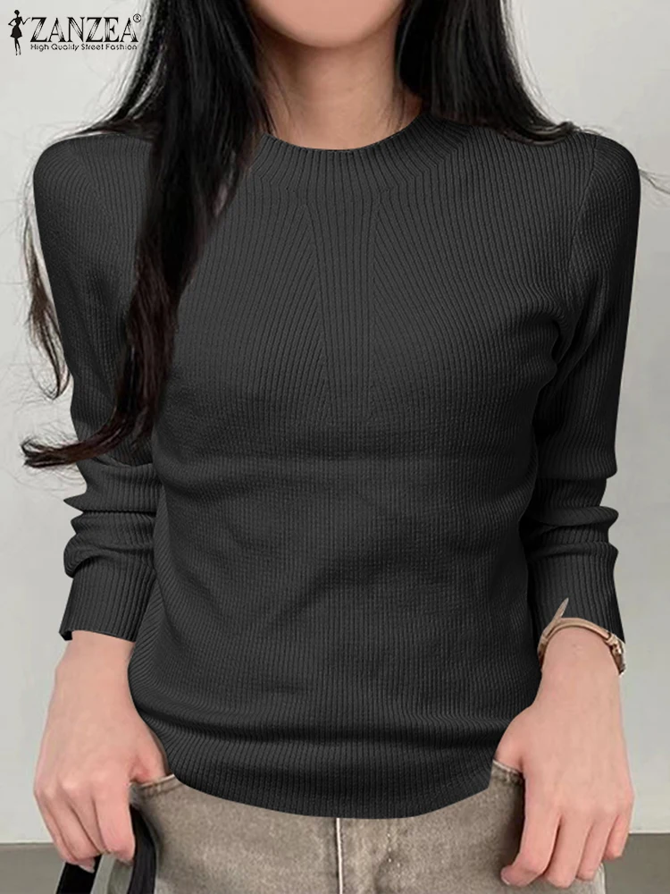 

ZANZEA, осенние женские свитера, зима 2025 года, пуловер, модный повседневный однотонный вязаный свитер с длинными рукавами, повседневные свободные джемперы