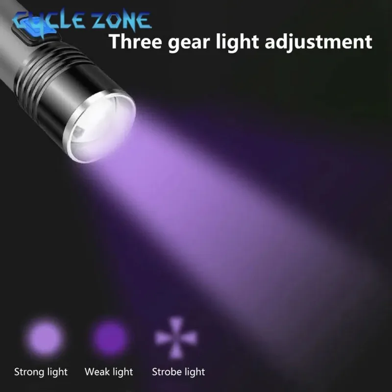 UV Flashlight Blacklight Zoomable Rechargeable Mini Flashlight Ultraviolet Torch Light for Pet Urine Stains Detector Fluorescent