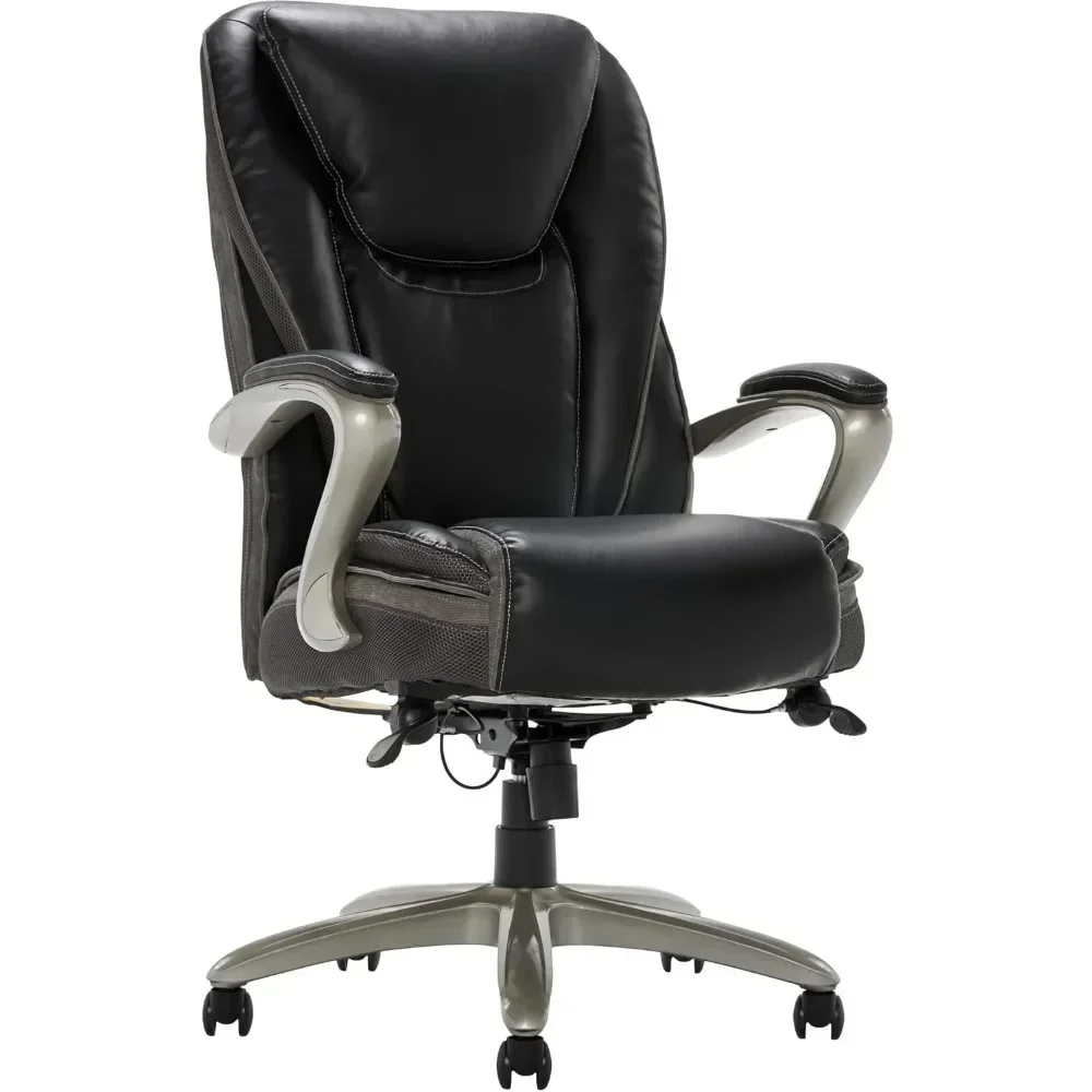 

Ergonomic leather high back boss chair, black/silver