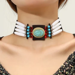 Boho Ethnic Colorful Beads Necklace For Women Turquoises Choker Necklaces Cotton Tassel Jewelry Neck Clothes Accessories